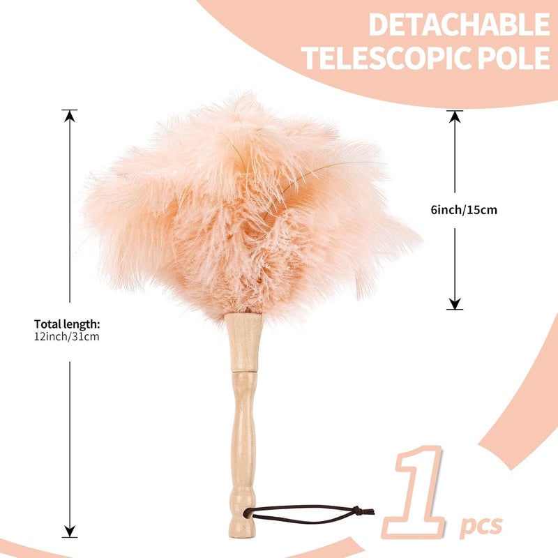 MehelloFeather Ostrich Feather Duster 12 Inch Handheld Duster Supplies, Wooden Handle Feather Duster for Cleaning Keyboard Home Car Office (Champagne) - Image 2